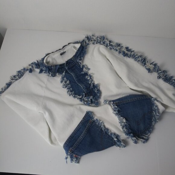 Screen Stars and Levi's Custom Fray Fringe Sweatshirt  Size L EUC Western Y2K - Picture 4 of 8